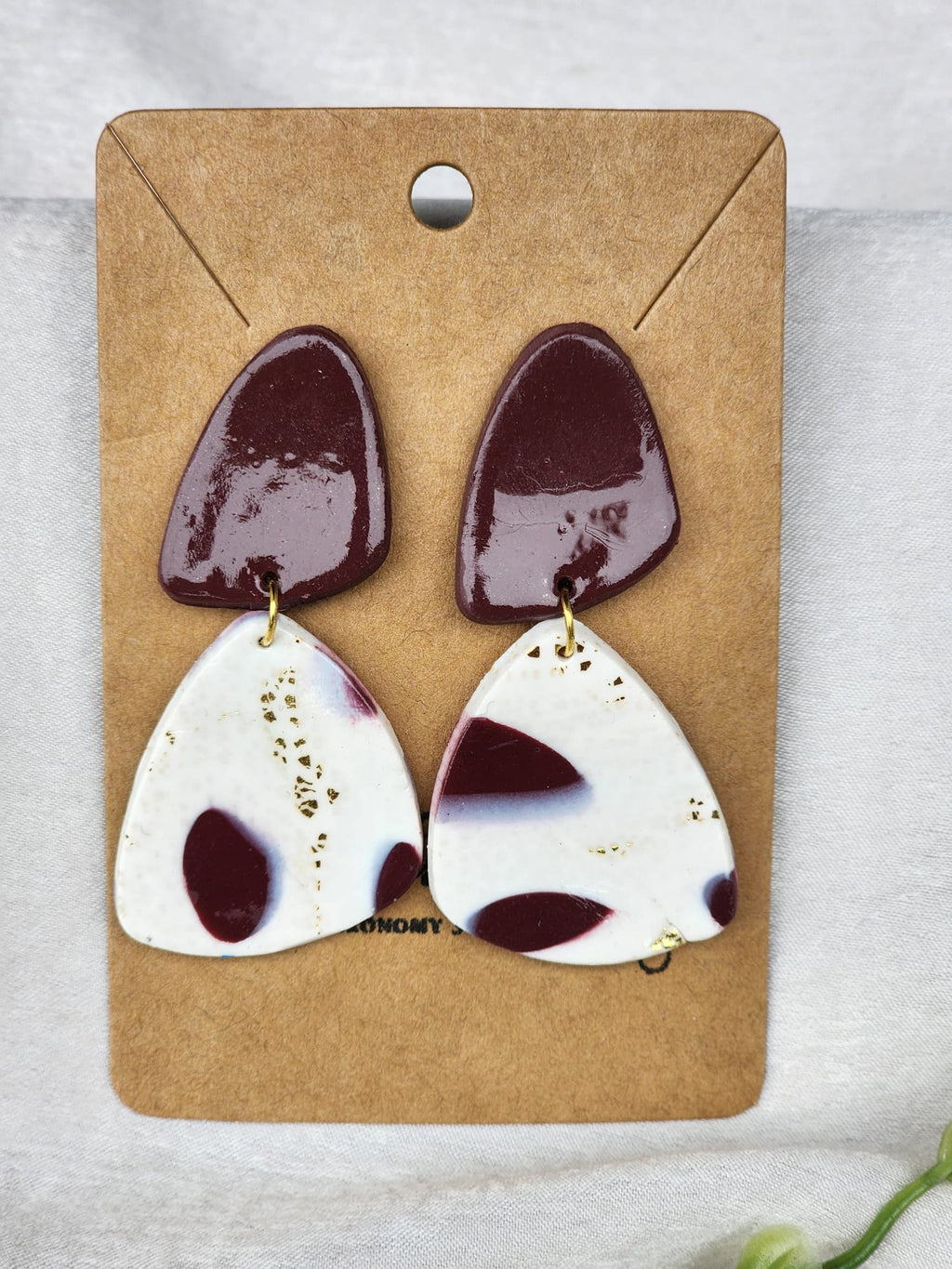 Handcrafted Polymer Clay Merlot & Ivory Dangle Earrings