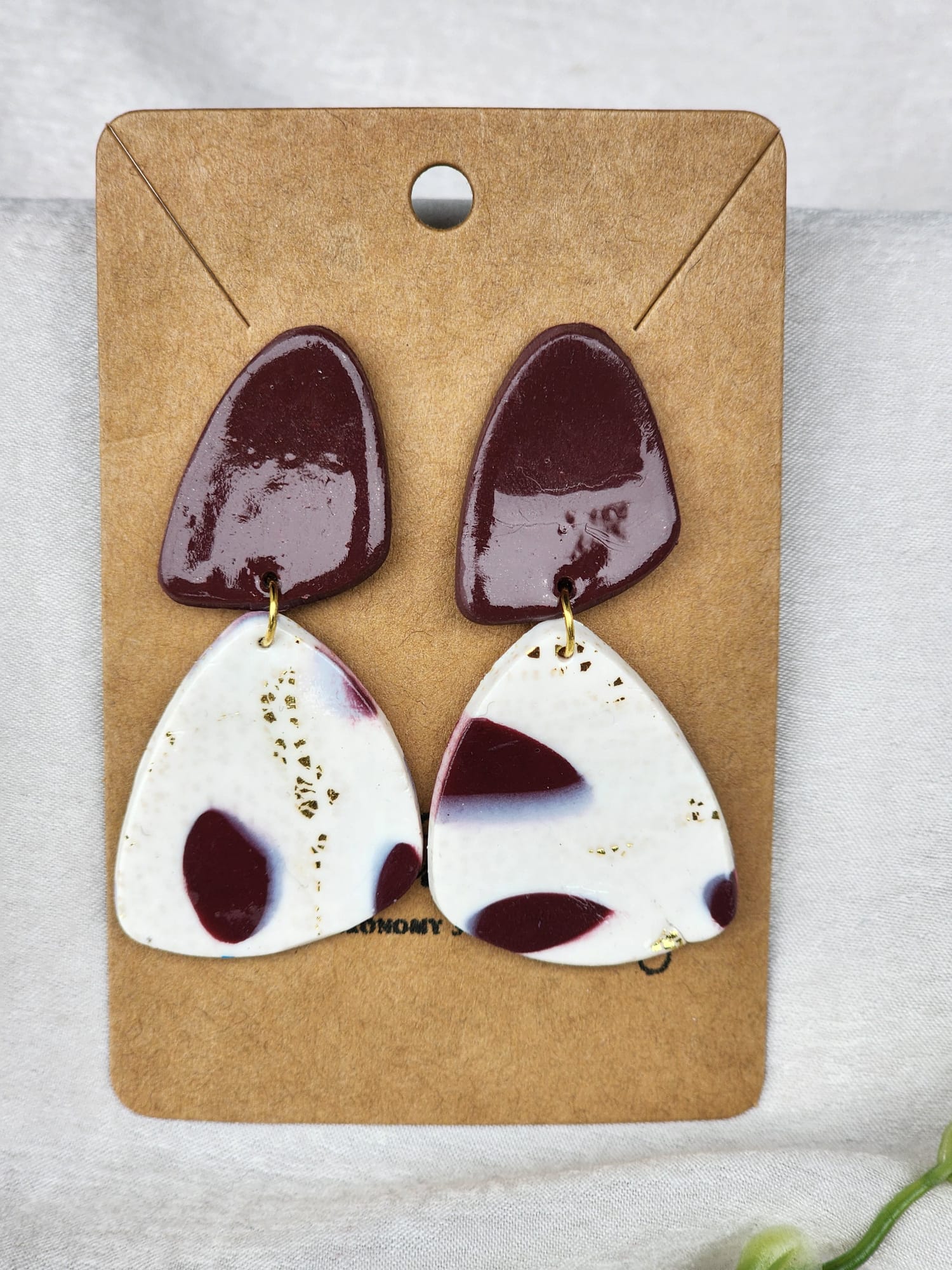 Handcrafted Polymer Clay Merlot & Ivory Dangle Earrings