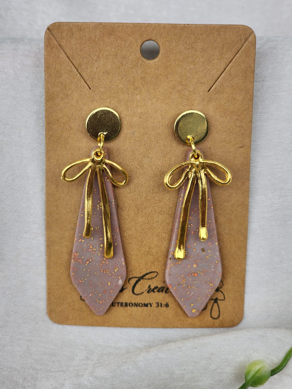 Handcrafted Polymer Clay Earthy Bow Dangle Earrings