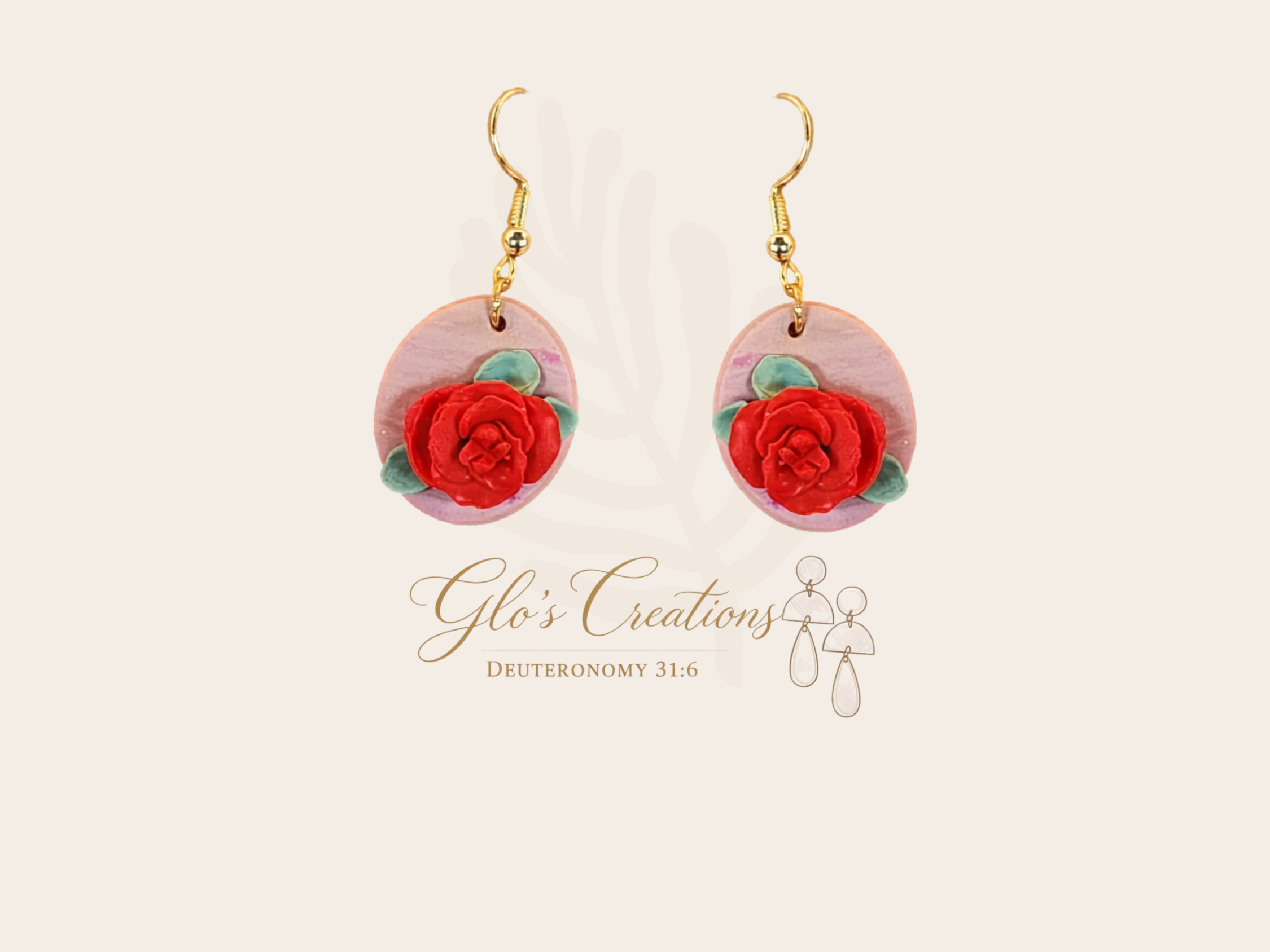 Handcrafted Polymer Clay Rose Dangle Earrings