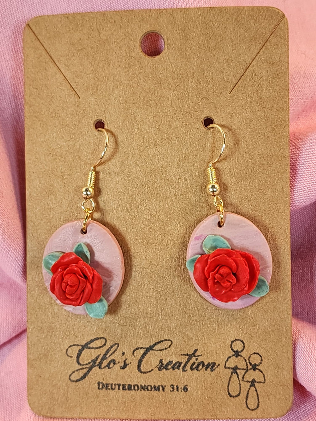 Handcrafted Polymer Clay Rose Dangle Earrings