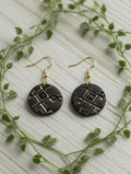 Handcrafted Polymer Clay Black & Gold Circle Dangle Earrings