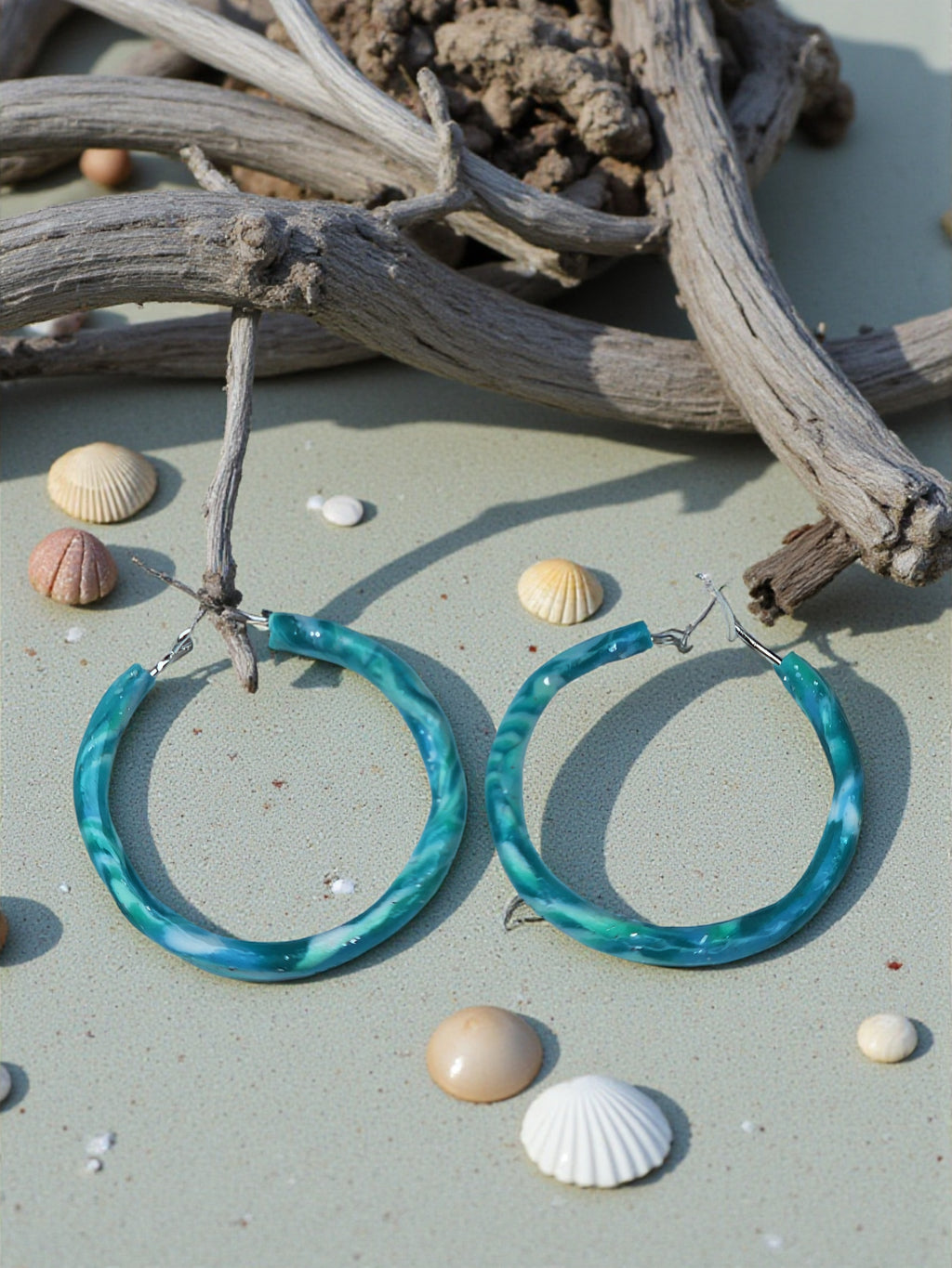 Tidal Marble Turquoise Hoop Earrings