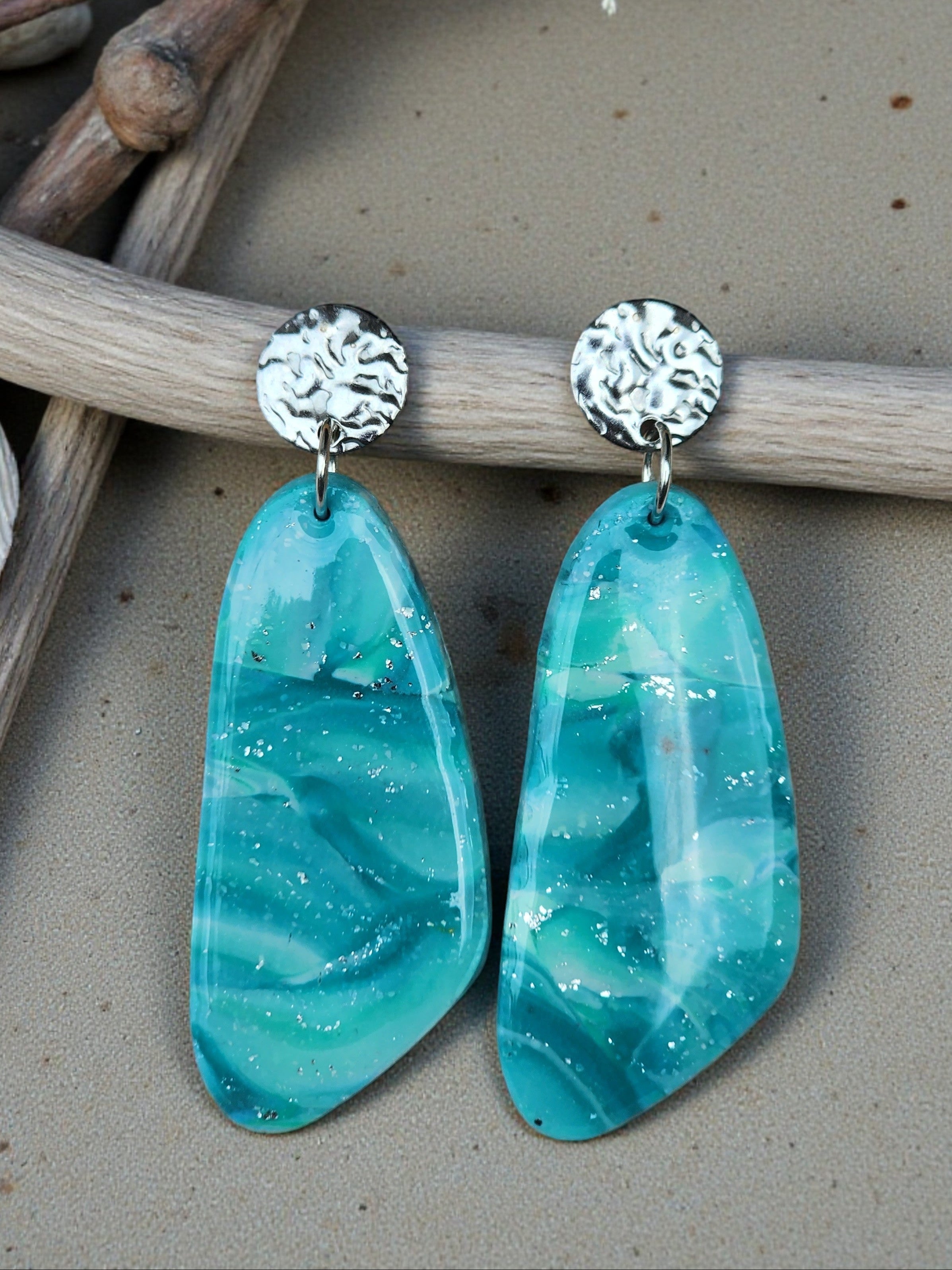 Seafoam Glow Turquoise Wave Earrings